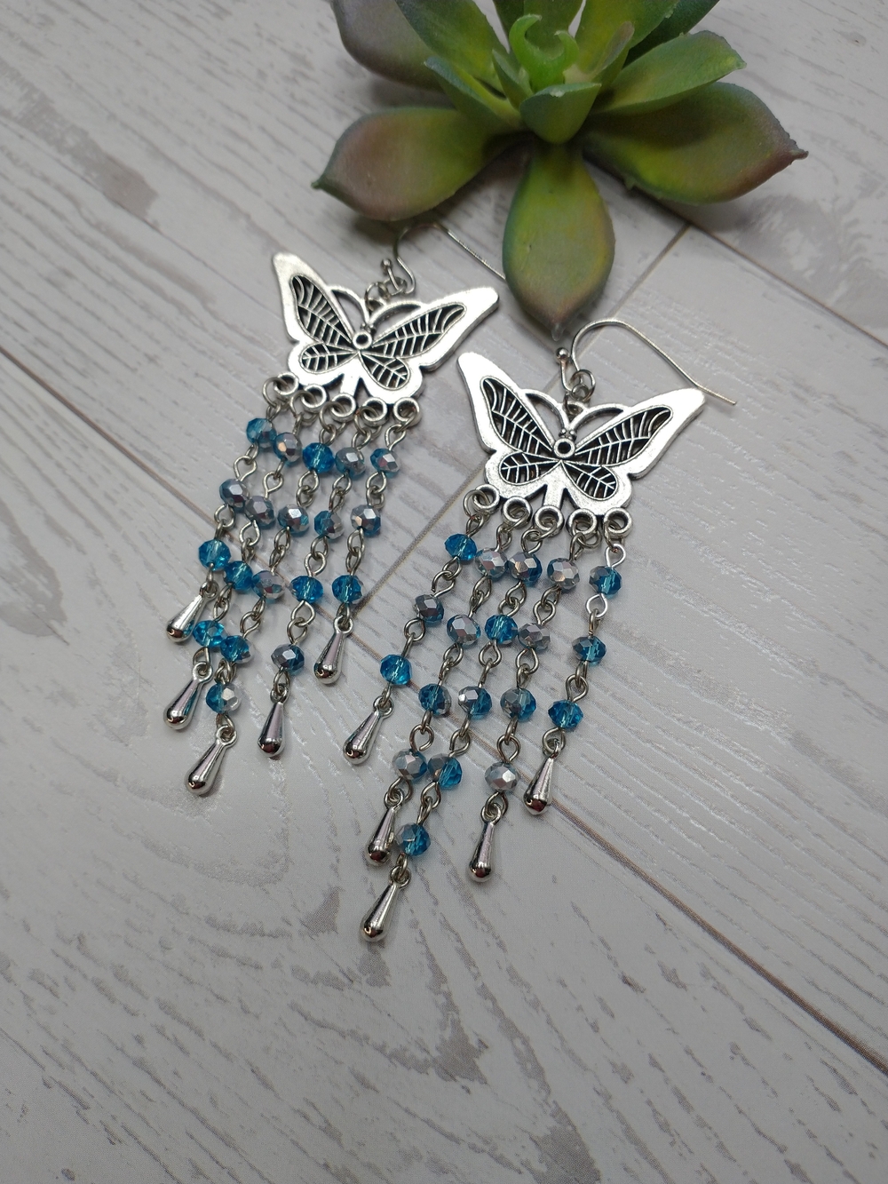 New Hand Crafted Butterfly LongChandelier Beaded Earrings